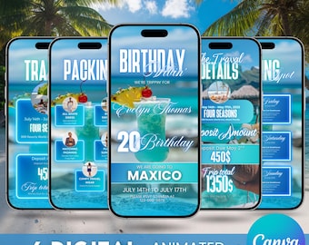 Digital Travel itinerary, itinerary template, travel itinerary, Birthday Weekend Invitation, Weekend Itinerary, Digital Schedule, Girls Trip