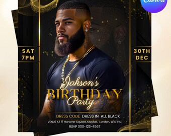 Birthday Party Flyer, Men's Birthday Flyer, Birthday Boy, Event Flyer, Club Flyer, Birthday Bash, Capricon Birthday Flyer, Canva Editable