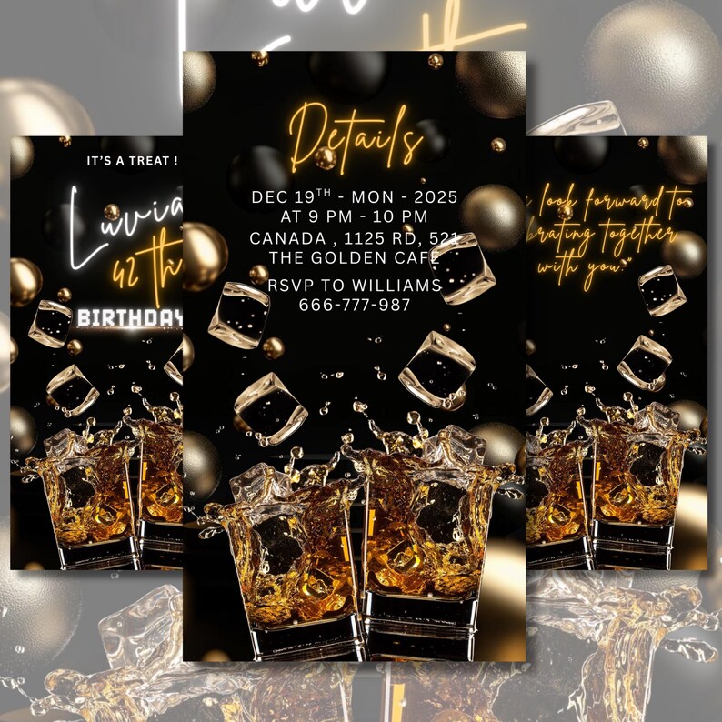 Whiskey & Cigar Themed Birthday Invitation - Surprise Male Birthday Party Invites (30th, 40th, 50th, 60th), Aged Perfection Invite - Canva Editable

30th 40th 50th 60th birthday, aged to perfection, invitation for men, mature male birthday, men's birthday, phone invitation, surprise birthday, whiskey cigar invite, whiskey invitation, whiskey theme invite