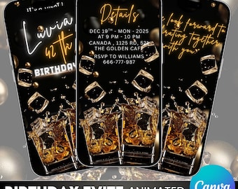 Whiskey & Cigar Themed Birthday Invitation, Surprise Male Birthday, 30th 40th 50th 60th party invites, Aged Perfection Invite Canva Editable