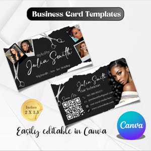 Visitenkarte Vorlage, Visitenkarte Friseur, Schönheit Künstler Karte, Friseur Salon Karte, Perücke Braid QR Code Visitenkarte, Canva Editable