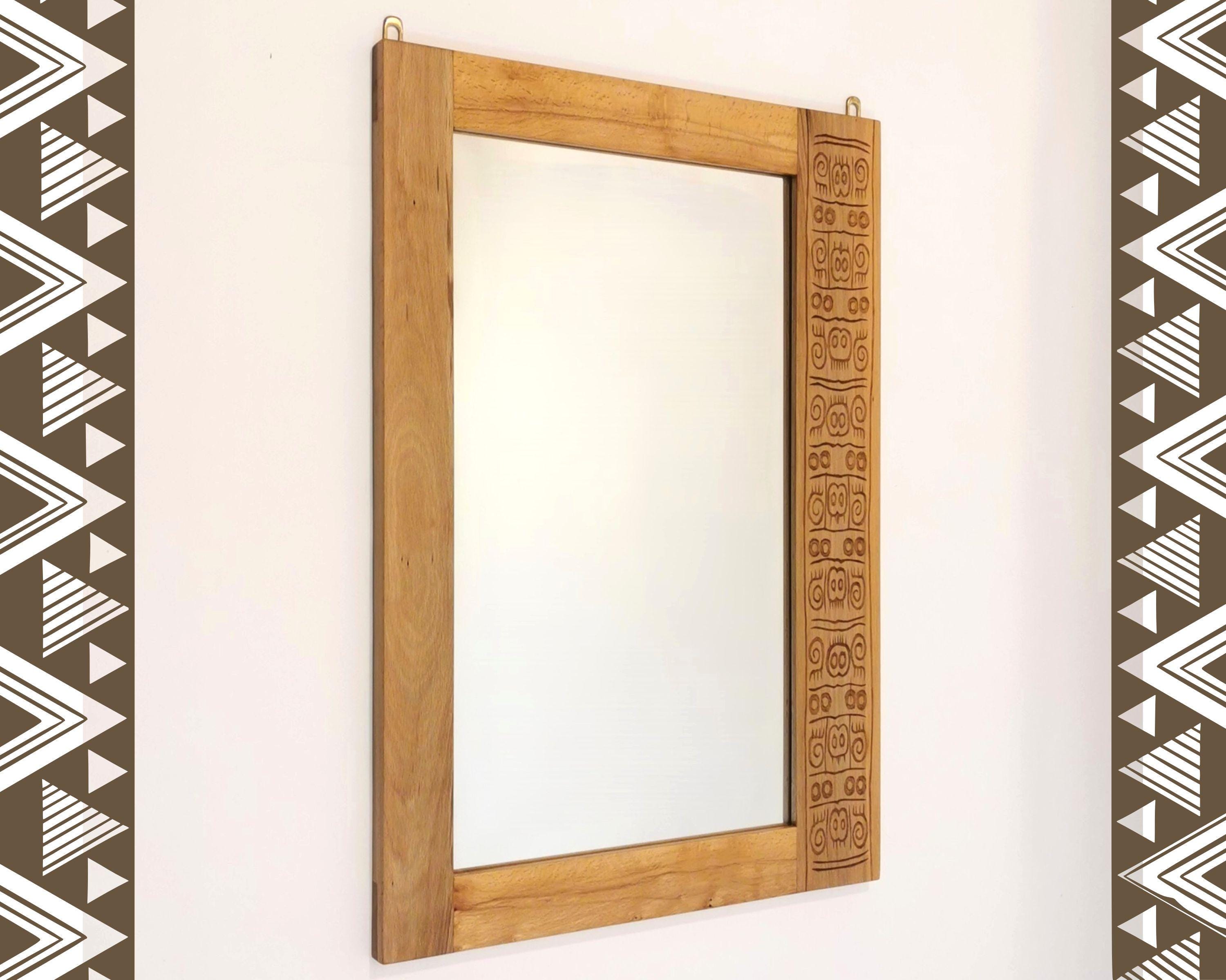 Artistic wooden mirror 70x50 cm, Carved mirror, Mirror with relief, Primitive relief, Decorative mirror, Mirror in a decorated wooden frame