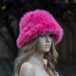 Shocking Pink Faux Fur Bucket Hat-festival Hat-floppy Hat-fur Hat