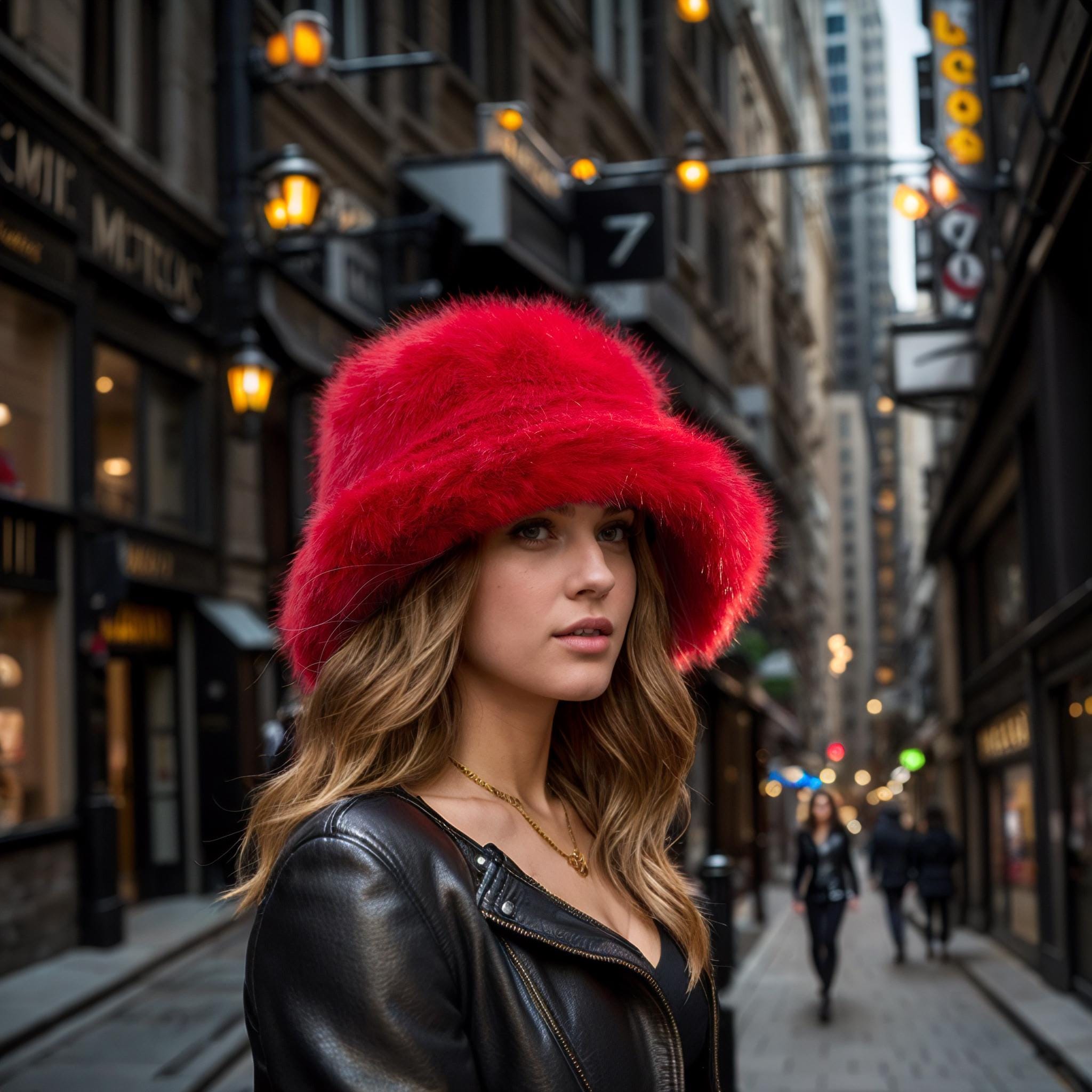 Red handmade faux fur bucket hat fake fur hat fuzzy hat fluffy hat festival hat