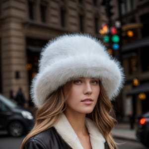 White handmade faux fur bucket hat, fake fur hat, fuzzy hat, fluffy hat, festival hat
