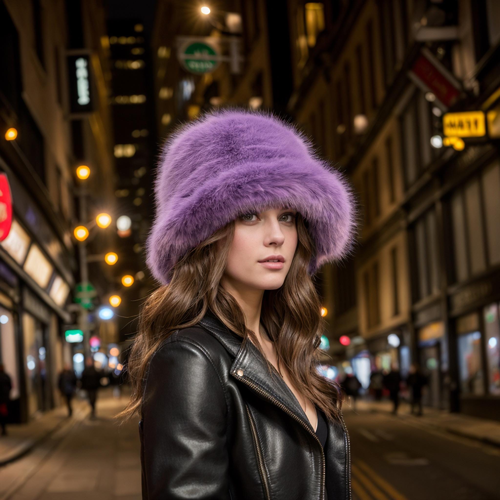 Elegant! Fabulous Fashionable Faux Fur Dark Purple Hat Purple Faux Fur Bucket Hat: Elegant Winter Fashion - Etsy main image 2