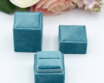 Velvet ring box, square ring box, Vintage ring box, Wedding gift, teal