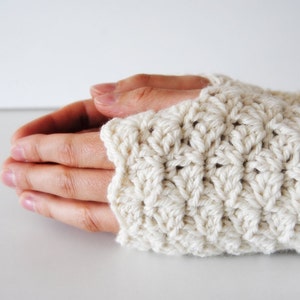 White fingerless gloves, crocheted, handmade, ready to ship