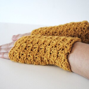 Mustard Yellow fingerless gloves, crocheted, handmade, ready to ship image 2