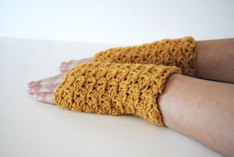 Mustard Yellow fingerless gloves, crocheted, handmade, ready to ship image 2