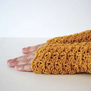 Mustard Yellow fingerless gloves, crocheted, handmade, ready to ship image 1