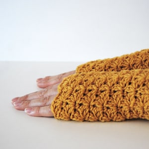 Mustard Yellow fingerless gloves, crocheted, handmade, ready to ship