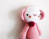 Pink Monkey with a red pompom, crocheted toy, amigurumi, handmade & ready to ship