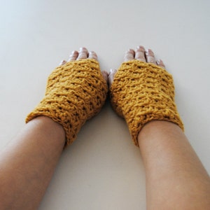 Mustard Yellow fingerless gloves, crocheted, handmade, ready to ship image 4