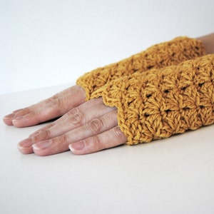 Mustard Yellow fingerless gloves, crocheted, handmade, ready to ship image 3