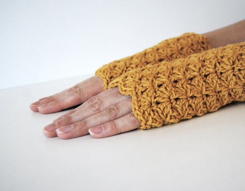 Mustard Yellow fingerless gloves, crocheted, handmade, ready to ship image 3