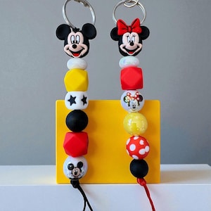 Mickey and Minnie inspired beaded lanyard or keychain, handmade accessory
