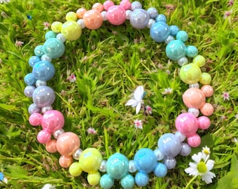 Pastel Mickey Mouse head beaded stretch bracelet with pearl accents