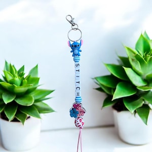 Stitch inspired beaded keychain, handmade accessory