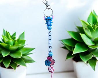 Stitch inspired beaded keychain, handmade accessory
