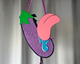 Eggplant Tongue Emoticon Handmade Piñata Pinata