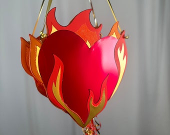 Fire Heart Emoticon Emoji Handmade Pinata Piñata