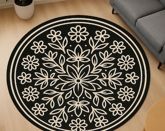 Minimalist Mandala Rug, Round Mandala Rug, Minimalist Rug, Floral Round Rug, Floral Area Rug, Mandala Pattern Round Rug, Flower Rug,