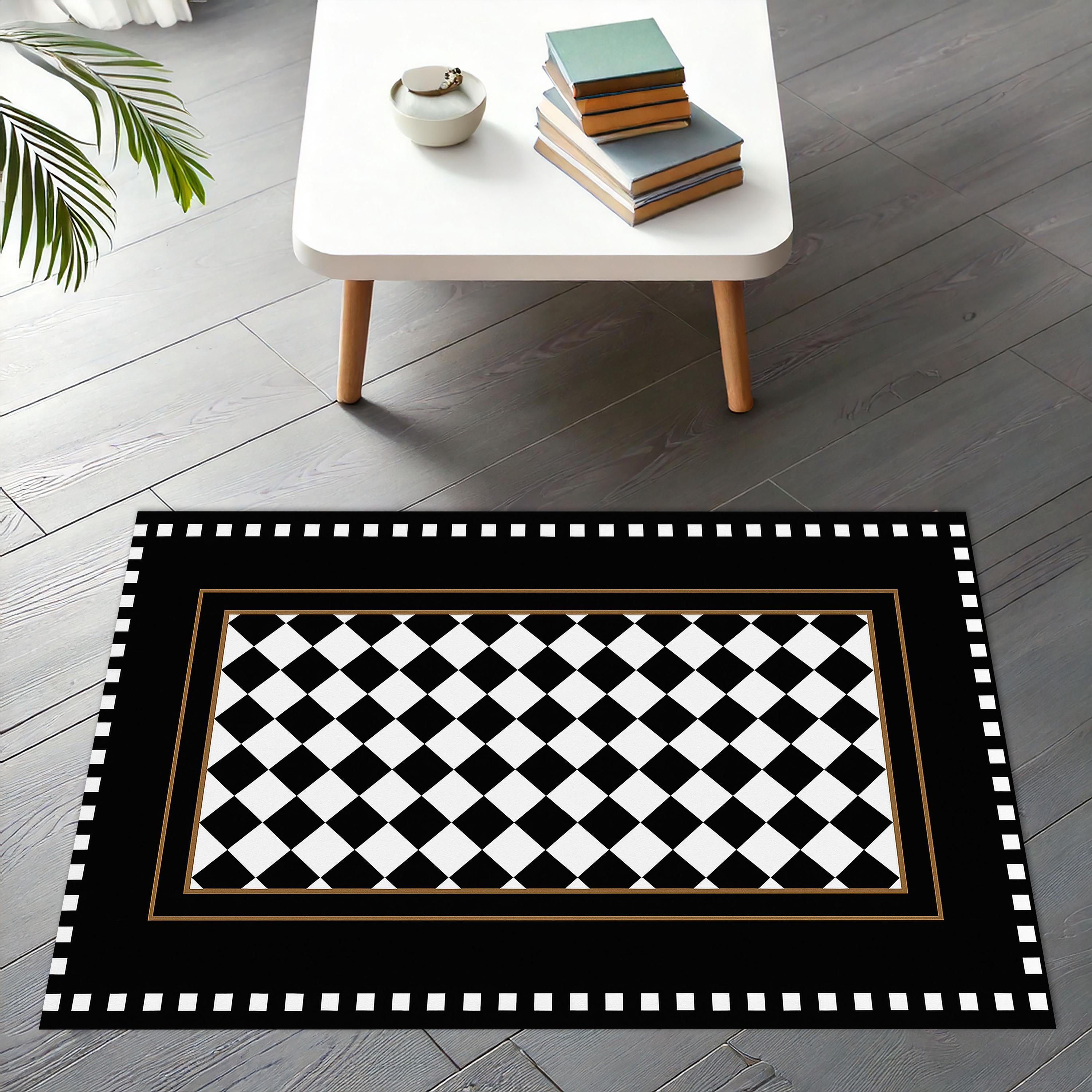 Checkered Rug, Black Border on Check Pattern, Black and White Rug for ...