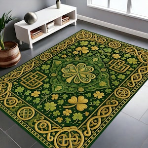 St Patricks Day Clover Rug, Celtic Knotwork Green Rug, Four Leaf Clover Lucky Rug, Gift Idea