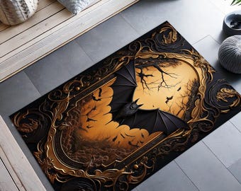 Firefly create bat gothic style, Gothic Rug For Goth Room Decor, Bat Rug For Witchy Room Decor, Dark Academia Rug For Dark Decor, Black Rug