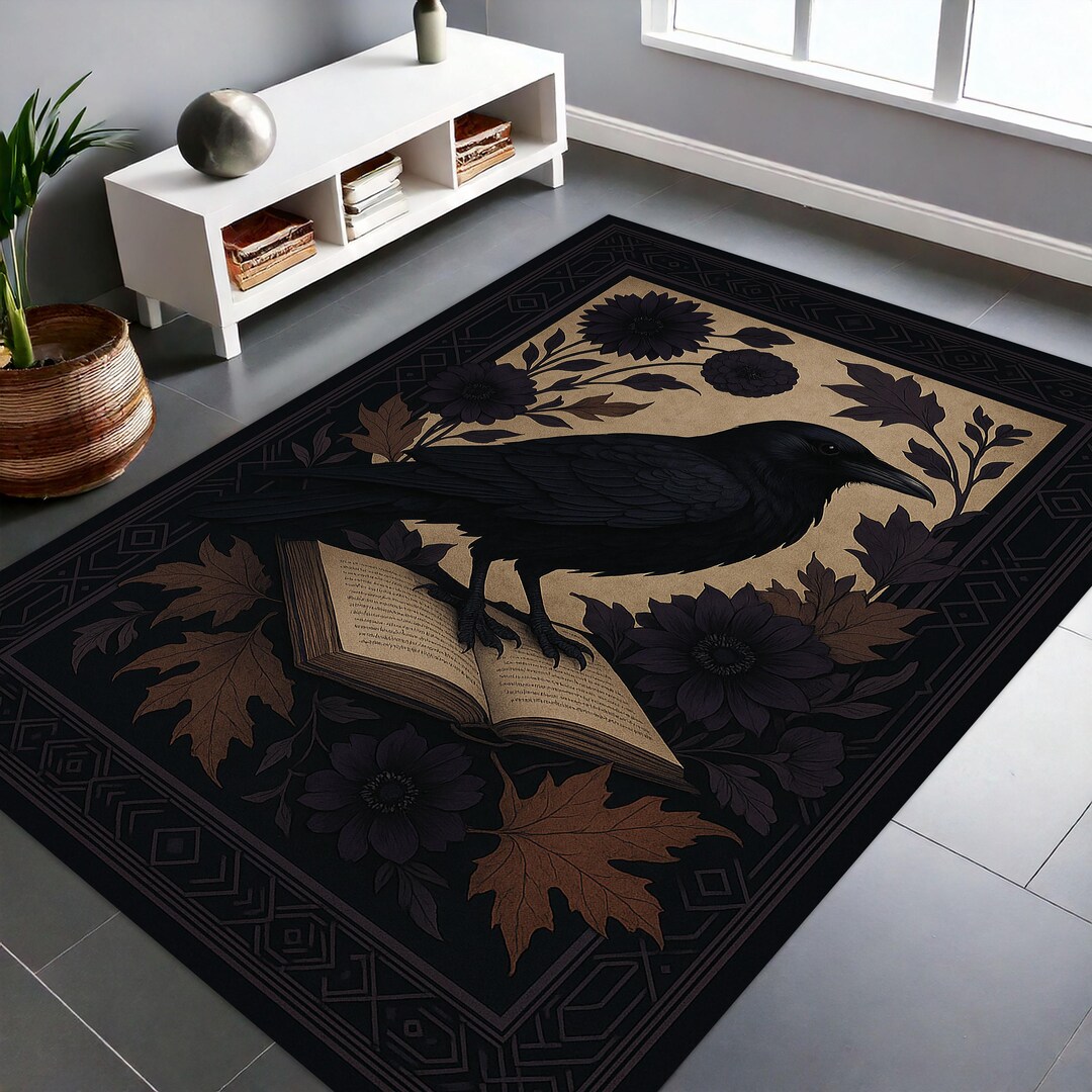 Crow Rug, Raven Rug for Goth Room Decor, Dark Academia Home Decor ...