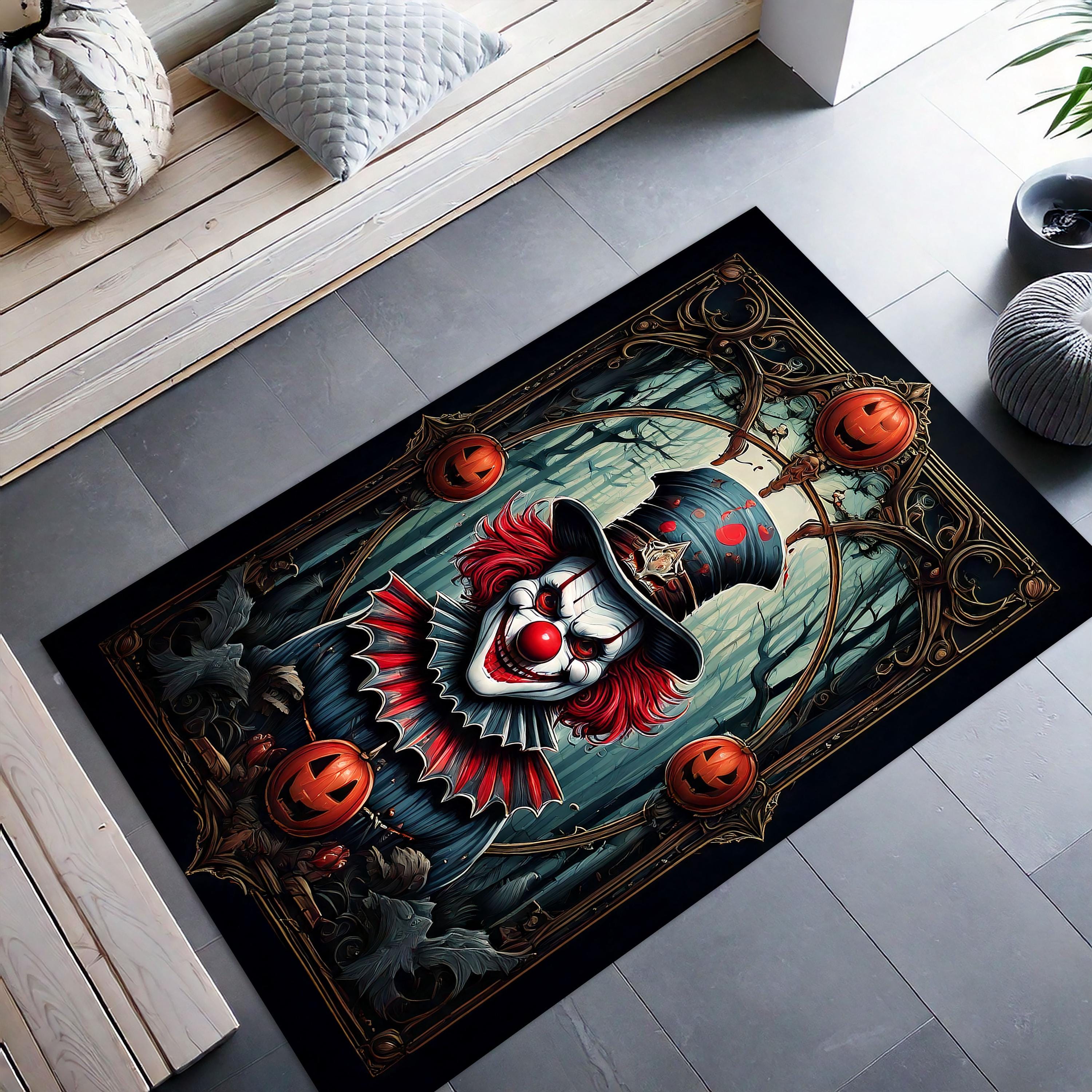 Gothic Clown Rug, Horror Clowncore Carpet, Spooky Halloween Circus ...