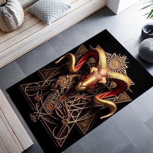 Devil Goat Rug, Red Baphomet Rug, Satan Rug,3D Look Devil Rug, Religion Rug, Pagan Rug, Gothic Rug, Gift For Him Her, Goth Rug