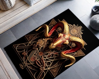 Devil Goat Rug, Red Baphomet Rug, Satan Rug,3D Look Devil Rug, Religion Rug, Pagan Rug, Gothic Rug, Gift For Him Her, Goth Rug