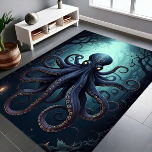Tapis pieuvre pour décoration gothique sorcière _ tapis académique sombre _ tapis pieuvre Halloween _ décoration de chambre sur le thème sombre _ accent unique pieuvre