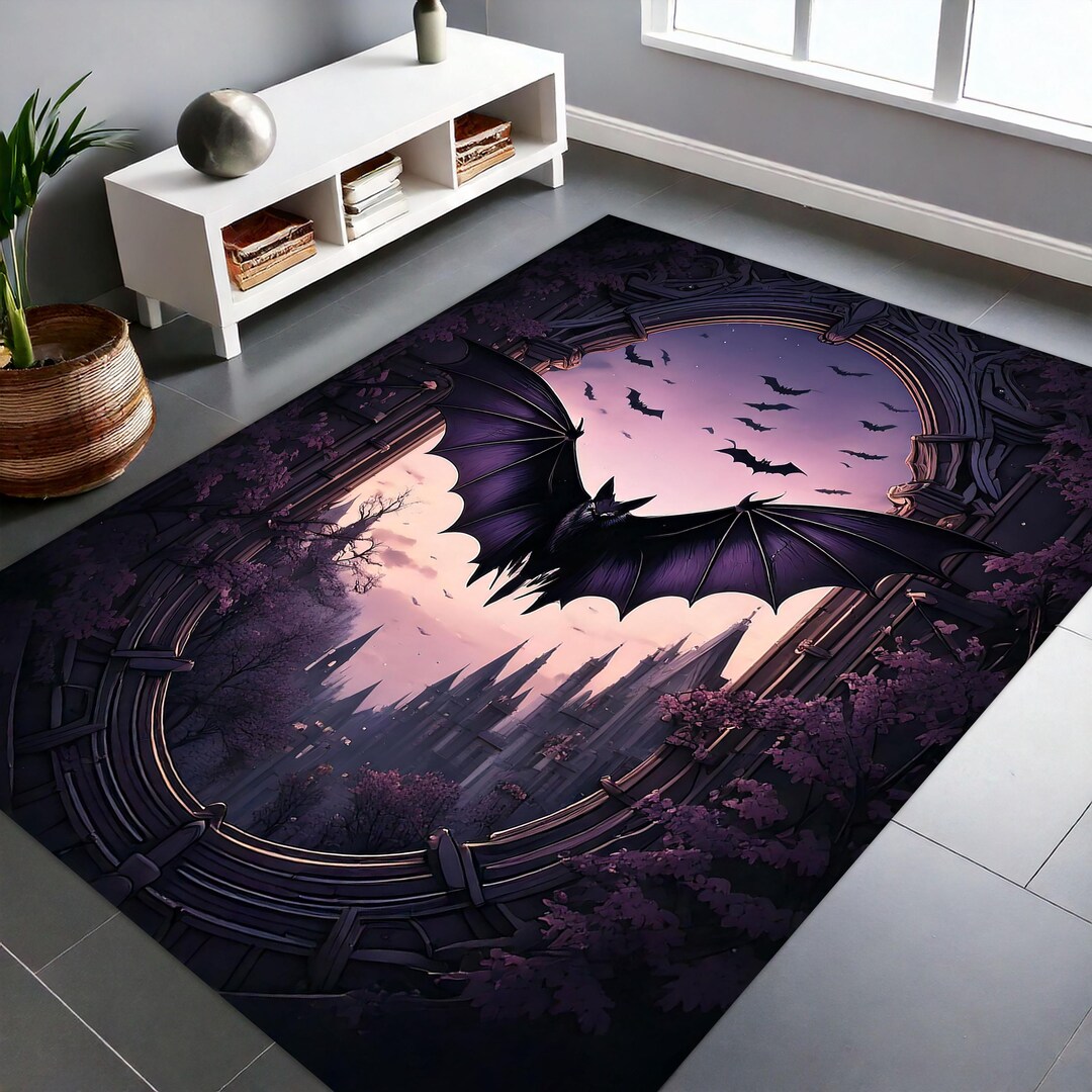 Gothic Rug for Goth Room Decor, Bat Rug for Witchy Room Decor, Dark ...