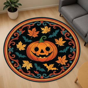 Halloween Round Rug,Horror Rug,Pumpkin Round Rug,Halloween Gift Rug,Scary Rug,Halloween Gift Rug,Living Room Rug,Happy Halloween