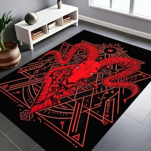 Devil Goat Rug, Red Baphomet Rug, Satan Rug,3D Look Devil Rug, Religion Rug, Pagan Rug, Gothic Rug, Gift For Him Her, Goth Rug