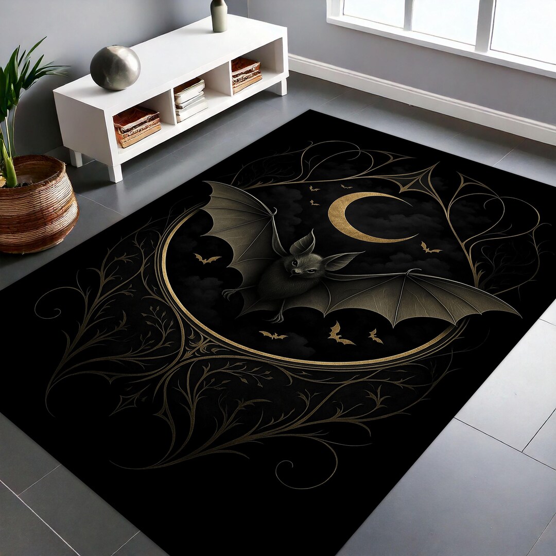Bat Rug for Witchy Room Decor, Gothic Rug for Goth Room Decor, Dark ...