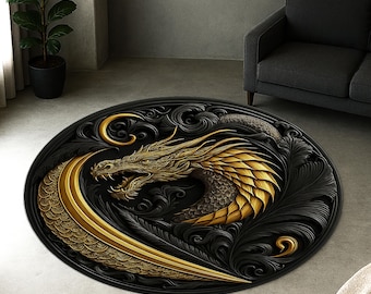 Dragon Round Rug, Dragon Rug, Mythological Rug, Decorative Rug, For Living Room Rug, Dragon Pattern Rug, Legandary Rug, Birthday Gifts