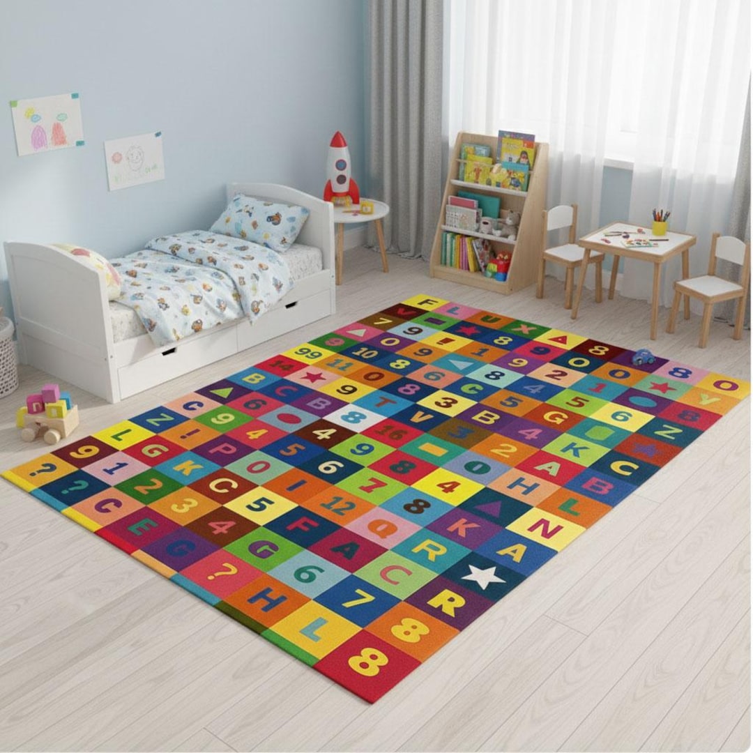 Educational Kids Room Rug • Colorful Letters, Numbers, Shapes - Etsy