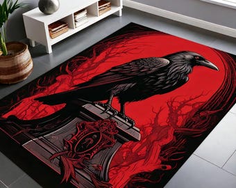 Alfombra Firefly de estilo gótico con diseño de cuervo rojo