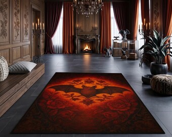 Bat Rug, Raven Rug For Goth Room Decor, Dark Academia Home Decor, Maximalist Rug For Witchy Room Decor, Bat Design Rug, Bat Gift