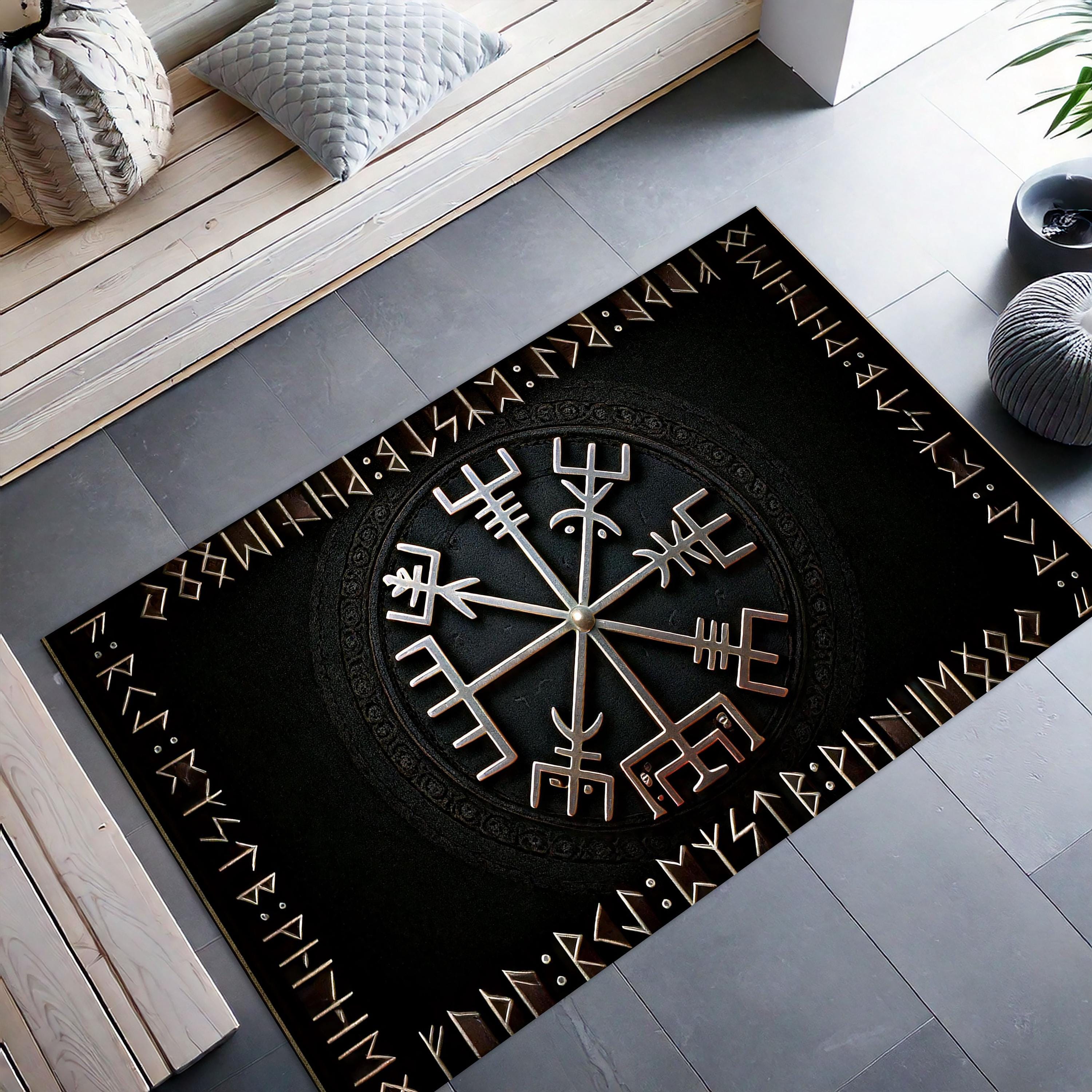 Norse Rug Vegvisir Shield Rug, Norse Mythology Rug, Viking Compass Carpet, Viking ...