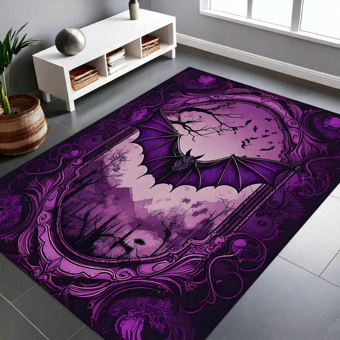 Gothic Rug for Goth Room Decor, Bat Rug for Witchy Room Decor, Dark ...