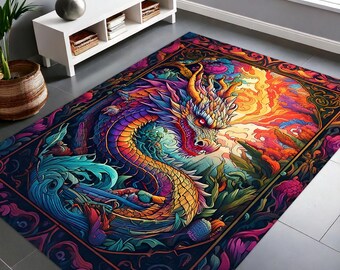 Mystical Medieval Dragon Rug, Dark Academia Fantasy Carpet, Enchanted Gothic Home Decor, Mythical Creature Floor Art, Castle Aesthetic Rug