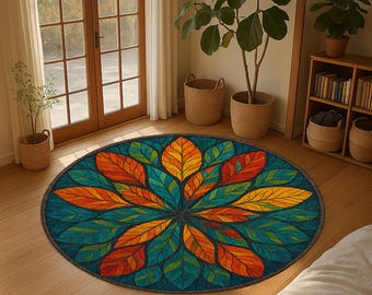 Bright color rug, Flower pattern rug, Print rug, Cool area rug, Round rug, Kitchen rug, Saloon rug, Movie room rug