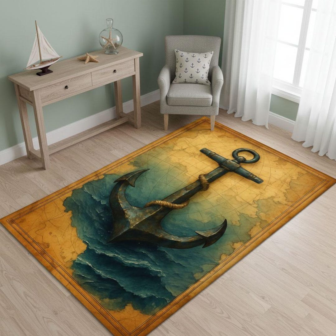 Sailor Rug, Oriental Look Anchor Pattern Rug, Retro Look Anchor Area ...