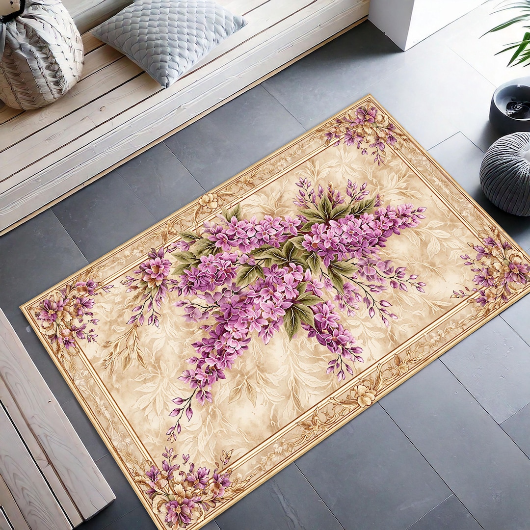 Lilac Rugs Pattern Lilac Flower Rug Traditional Painting Style Area Rug – Vintage ...