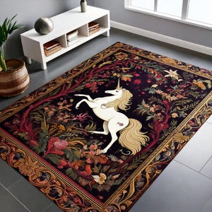 Unicorn in Floral Rug, Folklore Decor, Cottagecore Decor, Aesthetic Design Rug, Fairy Woodland Decor Magical Decor